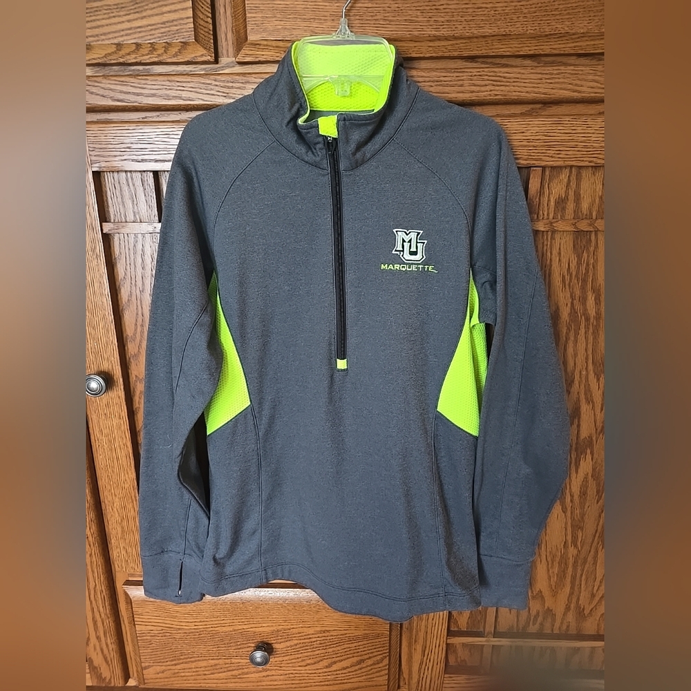 Men's University of Marquette Gray Long Sleeve Neon 1/4 Zip Pullover Sz. M